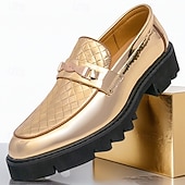 economico Mocassini-Mocassini da uomo dorati trapuntati, scarpe eleganti slip-on con dettaglio in metallo e suola spessa, calzature formali per matrimoni, banchetti, feste, balli di fine anno, spettacoli teatrali e occasioni serali di grande impatto.
