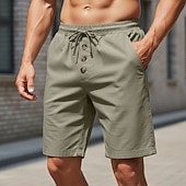 cheap Holiday-Men's Shorts Linen Shorts Summer Shorts Beach Shorts Drawstring Elastic Waist Buttons Plain Solid Comfort Breathable Knee Length Daily Outdoor Beach Vacation Fashion Black White Inelastic