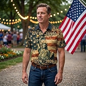  Blouse / Shirt Independence Day Retro Vintage 1970s Short Sleeves for Men's Adults' Other Prints  for 4th of July Party Independence Day