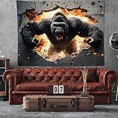 お買い得  タペストリー 壁掛け-3D Realistic Grizzly Bear Wall Tapestry Fierce Wild Animal Breaking Through Wall Art Hanging Man Cave Decor Boys Room Game Room Backdrop Gift for Men