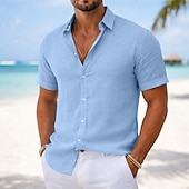 abordables chemise boutonnée pour homme-Homme Chemise Chemise Décontractée Chemise Boutonnée bleu marine Manche Courte Uni Col de chemise Occasionnel Quotidien Poche Avant Vêtement Tenue Élégant Mode Occasionnel