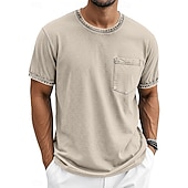 billige grunnleggende t-skjorter-Herre T skjorte 100% bomullssyre-vaskeskjorte Kortermet Crew-hals Sommer Vår Alle årstider Helfarge Enkel Elegant Årgang Nøytral Lomme Plaggfarget Nedtrykt Avslappet Hjem utendørs Lyseblå Svart Brun