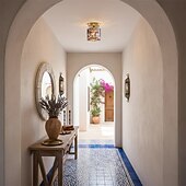 baratos Montagem Embutida &amp; Montagem Semi Embutida-Luminária de teto retrô com vitral azul cilíndrico em vidro com padrão de água, ideal para ilha de cozinha. Luminária de teto vintage ajustável em latão.