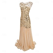 abordables Vestidos de los años 20-Rugido 20s 1920s Hasta el Tobillo Vestidos Vestido de noche Vestido de fiesta de graduación Sin Mangas El gran Gatsby Tallas Grandes Invitado a la boda Lentejuelas Disfraz Mujer Carnaval Mascarada