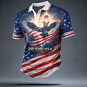 abordables Polo Patriótico 250-4 de julio de 2026, 250 aniversario Hombre Bandera estadounidense Camisetas polo Manga Corta Camisas de polo Diseño Casual Ropa Deportiva Ropa Cotidiana Atuendo para festival Impresión 3D Botones