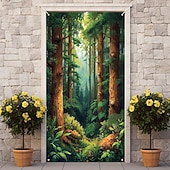 お買い得  ガレージとドアのバナー-ポスター ドアカバー 屋外バナー 森林 3D パーティー 寮 ティーンズルーム 大学寮 男の隠れ家フラットベッドルーム 撮影背景 ホームデコレーション