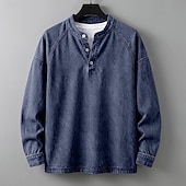 levne základní trička-SoftFade™ Pánské tričko Henley košile 100% bavlna acid wash tričko tričko top dlouhý rukáv jednobarevné solid vintage streetwear casual barvené faded washed stojáček Henley casual domů street jaro