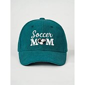 abordables Partido de Fútbol Mundial 2026-Gorra de béisbol bordada para mamá futbolera: gorra vintage ajustable de pana con forma de corazón para papá con abertura para cola de caballo para partidos de fútbol de verano, gorra deportiva informal para exteriores.