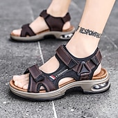 cheap Vacation Sandals-Men's Brown Outdoor Sandals – Adjustable Strap Summer Shoes, Breathable Comfort, Hiking, Beach &amp; Travel Wear