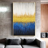 preiswerte Abstract Paintings-Handmade Oil Painting Canvas Wall Art Decoration Blue Gold Abstract Texture Paintings for Home Dining Room Decor Stretched Frame Hanging/Rolled Frameless Unstretched