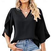economico Bluse Semplici-Per donna Camicia Camicia Estiva Camicia casual Top in chiffon Volant Tinta unica Semplice Elegante Vacanza Moda Mezza Manica Scollo a V Top Regolari Quotidiano Ferie Uscire Nero Bianco Rosa Verde