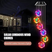 cheap Landscape Lights-Solar Powered Color Changing Pink Embroidered Ball Flower Wind Chime Light Waterproof Outdoor Night Light Hanging Solar Lamp  1pc