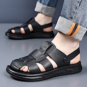 abordables Sandalias casuales-Sandalias casuales de verano de piel sintética para hombre: correas transpirables, tacón y plantilla ajustables, comodidad ligera, perfectas para vacaciones en la playa, resorts, piscinas y ocio al aire libre.