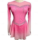 baratos Figure Skating Dresses-Figure Skating Dress Women's Ice Skating Dress Dark Pink Black White Patchwork Open Back Stretchy Training Competition Skating Wear Classic Crystal / Rhinestone Long Sleeve Ice Skating Figure Skating