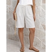 economico Fondi-Per donna Pantaloni capri Shorts Shorts di Lino Pantaloncini Estivi Vacanza Moda Essenziale Lunghezza al ginocchio Vita media Semplice Coulisse Tasca Elastico in vita Leggero Traspirante Inelastico
