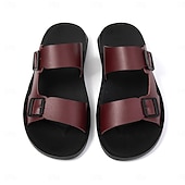 preiswerte Urlaubsandalen-Braune Herren-Sandalen mit Doppelschnalle, offene Zehenpartie, lässige Strandschuhe, verstellbar, bequem, Sommerschuhwerk für Urlaub, Strandreisen, Resortbesuche, Freizeit im Freien, Spaziergänge und den täglichen Gebrauch im Sommer