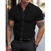 abordables chemises sans repassage pour hommes-Homme Chemise habillée Chemise sans repassage Uni Extérieur Affaires Rose Claire Noir Blanche Jaune Manche Courte Col Rabattu Été Printemps Vêtement Tenue Boutons