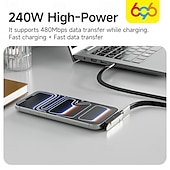 Χαμηλού Κόστους Καλώδια κινητού τηλεφώνου-Καλώδιο φόρτισης υψηλής ισχύος 240w τύπου C με βάση στήριξης, σχεδιασμός 2 σε 1 για φόρτιση &amp;Προβολή hands-free, γρήγορη μεταφορά 480mbps, υλικό υγρής σιλικόνης, κέλυφος από κράμα ψευδαργύρου,