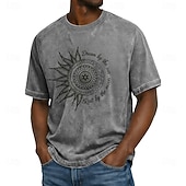 economico Tropische Urlaub-T-Shirts-T-shirt da uomo "dream by the sun rest by the moon" con mandala sole e luna, stile boho celeste, lavaggio acido, stile streetwear vintage, grafica, manica corta, girocollo, casual, abbigliamento