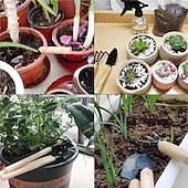 お買い得  植物ケアアクセサリー-ミニガーデニングツール6点セット 持ち運び可能な小型ガーデニングツール（ハンドル付き） シャベル、熊手、室内ガーデニング、植栽、花用ツール