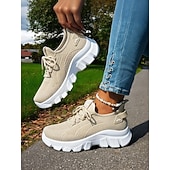 Недорогие Женские кроссовки-Женские дышащие прогулочные туфли цвета хаки — легкие удобные кроссовки на шнуровке для путешествий и повседневной носки.