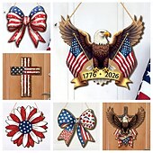 abordables 250 Aniversario de los EE. UU.-Letrero de madera para puerta conmemorativo del 250.º aniversario de la Independencia de Estados Unidos, estrellas blancas y rojas. &amp;Decoración de la puerta principal con rayas blancas y lazo