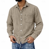 cheap Men's Button Up Shirts-Men's Shirt Casual Shirt Vintage Shirt Button Up Shirt 100% Cotton Acid Wash Shirt Blue Black Light Green Wine Navy Blue Long Sleeve Plain Lapel Streetwear Going out Pocket Clothing Apparel Cotton