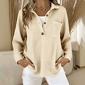 preiswerte Einfache Kapuzenpullover-Damen Pullover Sweatshirt Knöpfe Einfach Lässig Langarm Revers Normale Oberteile Straße Alltagskleidung Blau Weiß Rosa Dunkelpink Purpur Frühling Herbst Winter