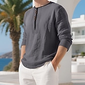 levne Ležérní tričko Henley-Pánské Tričko Tričko Henley Bavlněné plátěné tričko Dlouhý rukáv Henley Léto Jaro Barevné bloky Vinobraní Šik ven stylové Slátanina Barevné bloky Knoflíky Ležérní Denní Venkovní Bílá Černá Khaki Top