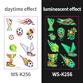olcso Világbajnoki labdarúgó mérkőzés 2026-10 db sötétben világító foci ideiglenes tetoválás, neonzöld reaktív, vízálló &amp;könnyen eltávolítható testfesték, játékosokkal, trófeákkal, lángokkal díszítve, tökéletes fociparti ajándékok &amp;ajándékok