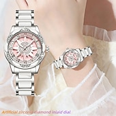 cheap Quartz Watches-A Niche Luxury Women's Watch with A Rotatable Artificial Zirconia Diamond Inlaid Dial, Ceramic Strap, and Stainless Steel Case. It Is The Best Gift Choice for Women's Birthdays, Holidays, and Annivers