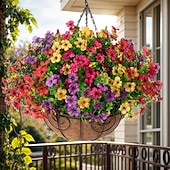economico Fiore finti-Fiori artificiali pendenti con cestino, piante finte pendenti con fiori di seta artificiali resistenti ai raggi UV per esterni e interni, primavera estate, portico, patio, balcone, giardino,