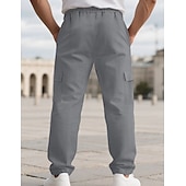 cheap Cotton Linen Pants-Men's Linen Pants Trousers Summer Pants Beach Pants Drawstring Elastic Waist Solid Color Comfort Breathable Full Length Daily Outdoor Beach Vacation Fashion Black White Inelastic