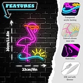 levne Dekorativní světla-plameňák, koktejl, palma &amp;Nástěnná svítidla s neonovým nápisem s vlnami, napájení přes USB, stmívatelné LED světlo s barevnými možnostmi pro interiér, ložnici, obývací pokoj, hernu, bar, párty,