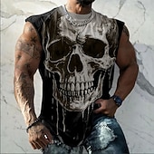 ieftine craniu și os-Tricou bărbătesc fără mâneci cu imprimeu de craniu, maiou hardcore biker, grafică, cămașă musculoasă, streetwear, designer de îmbrăcăminte, s, m, l, xl, xxl, xxxl