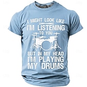cheap Music &amp; Instrument Graphic T shirts-Men's "In My Head I'm Playing My Drums" Funny Drummer Graphic T-Shirt Percussionist Joke Quote Tee Musician Gift Band Practice Gear Distressed Style Casual Short Sleeve Apparel S-3XL