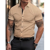 abordables chemises sans repassage pour hommes-Homme Chemise habillée Chemise sans repassage Uni Extérieur Affaires Rose Claire Noir Blanche Jaune Manche Courte Col Rabattu Été Printemps Vêtement Tenue Boutons