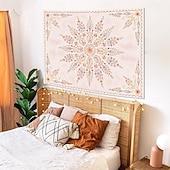 cheap Wall Tapestries-Pink Floral Mandala Soft Orange Botanical Wall Tapestry Intricate Circular Pattern Leaves Vines Watercolor Art Wall Hanging for Bedroom Living Room Dorm Decor Yoga Meditation Backdrop