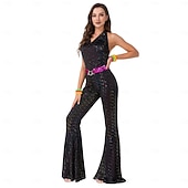 voordelige Outfits-Set Retro vintage Jaren '70 Ceintuur Jumpsuit Mouwloos Hippie Schijf Kostuum Dames Halloween Carnaval muziekfestival Retro themafeest Volwassenen Top 1 riem