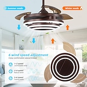 baratos Candeeiros Ventoinhas de Teto-Ventiladores de teto retráteis de 42 '' com luzes e controle remoto, luz de ventilador led semi embutida moderna, ventilador de teto geométrico retrátil 3 cores 6 velocidades luz pendente inteligente para quarto interno, sala de jantar etc