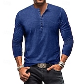 baratos Camiseta Henley Casual-Homens Camisa Henley T-shirt Camisa de manga longa Manga Longa Tecido Vintage Moda Básico Tingimento em peça Henley Férias Rua Para Noite Verão Cinzento Claro Camiseta Henley