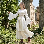 abordables Vestido-Victoriano Medieval Renacimiento Hasta el Suelo Vestidos Bruja Hada Corte A Disfraz Mujer Fantasía Víspera de Todos los Santos Carnaval Mascarada Feria del Renacimiento LARP Fiesta temática retro