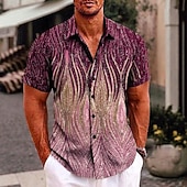 abordables Diseño Geométrico-Hombre de impresión en 3D Diseño Geométrico Camisa Abotonar la camisa Manga Corta Moda Ropa de calle Design Diario Exterior Verano Primavera Cuello Vuelto Estampado Plata Rosa Morado Dorado Verde