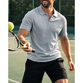 ieftine Cămașă pentru bărbați-Bărbați Mată Tricou sport Tricou POLO Cămașă de tenis Tee de tenis Manșon scurt Uscare rapidă Elastic Confortabil la umezeală Respirabil Tenis Alergat Încălțăminte de golf Răsfrânt Cămașă Kaki Negru