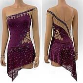 abordables Vestidos de Patinaje Artístico-Vestido de patinaje artístico Mujer Chica Patinaje Sobre Hielo Vestidos Borgoña Retazos Espalda Abierta Malla Alta elasticidad Entrenamiento Competición Ropa de Patinaje Clásico Cristal / Strass