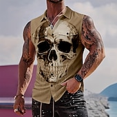  Per uomo Teschio Scheletro Camicia Camicia con Bottoni Maglietta senza maniche Senza Maniche Stile gotico oscuro All'aperto Casual Estate Primavera Collo ripiegato Stampa 3D Due tasche anteriori Nero