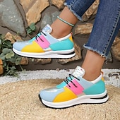 Χαμηλού Κόστους Γυναικεία Sneakers-γυναικεία χοντρά πολύχρωμα αθλητικά παπούτσια – μοντέρνα αθλητικά παπούτσια με κορδόνια με ολογραφικό &amp; νέον σχέδιο, άνετα παπούτσια για τρέξιμο για casual ντύσιμο και αθλητικά