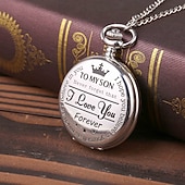 abordables Cadeaux-Montre de poche gravée pour fils, je t'aime, cadeaux d'une maman ou d'un papa, cadeau d'anniversaire ou de Noël, montres à gousset avec chaîne