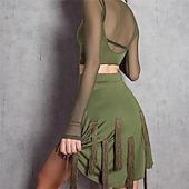 levne Latinské sukně-Dámská černá sukně s třásněmi na latinskoamerické tance