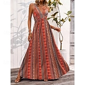 economico Vestiti-Stile Boho Retrò Vintage Boho Lunghezza lunga Vestito Senza maniche Stile Boho Scollo a V Costume Per donna Mascherata Festival Musicale Festa a tema retrò Adulti Vestito Estate